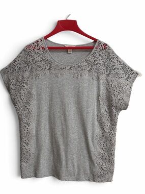 CJ Banks Grey Lace-Trim Short Sleeve Tee 1X